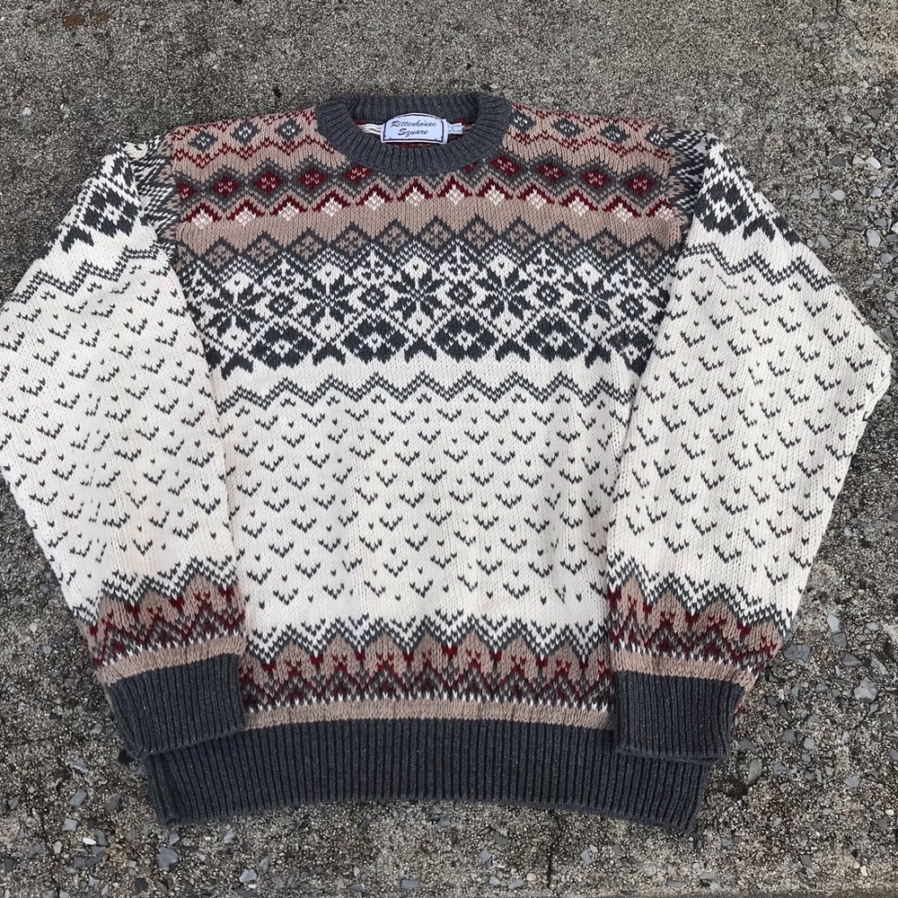 Vintage Rittenhouse Square Multi Color Snowflake Pullover Crewneck Sweater USA L